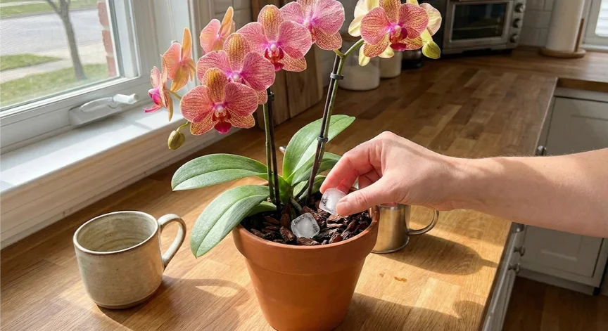 Place Ice Cubes in an Orchid Pot