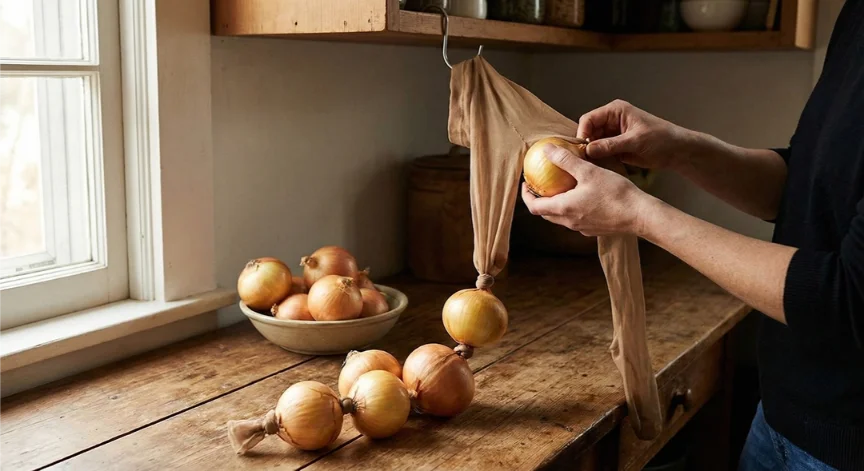 Tie Onions in Pantyhose and Hang Them